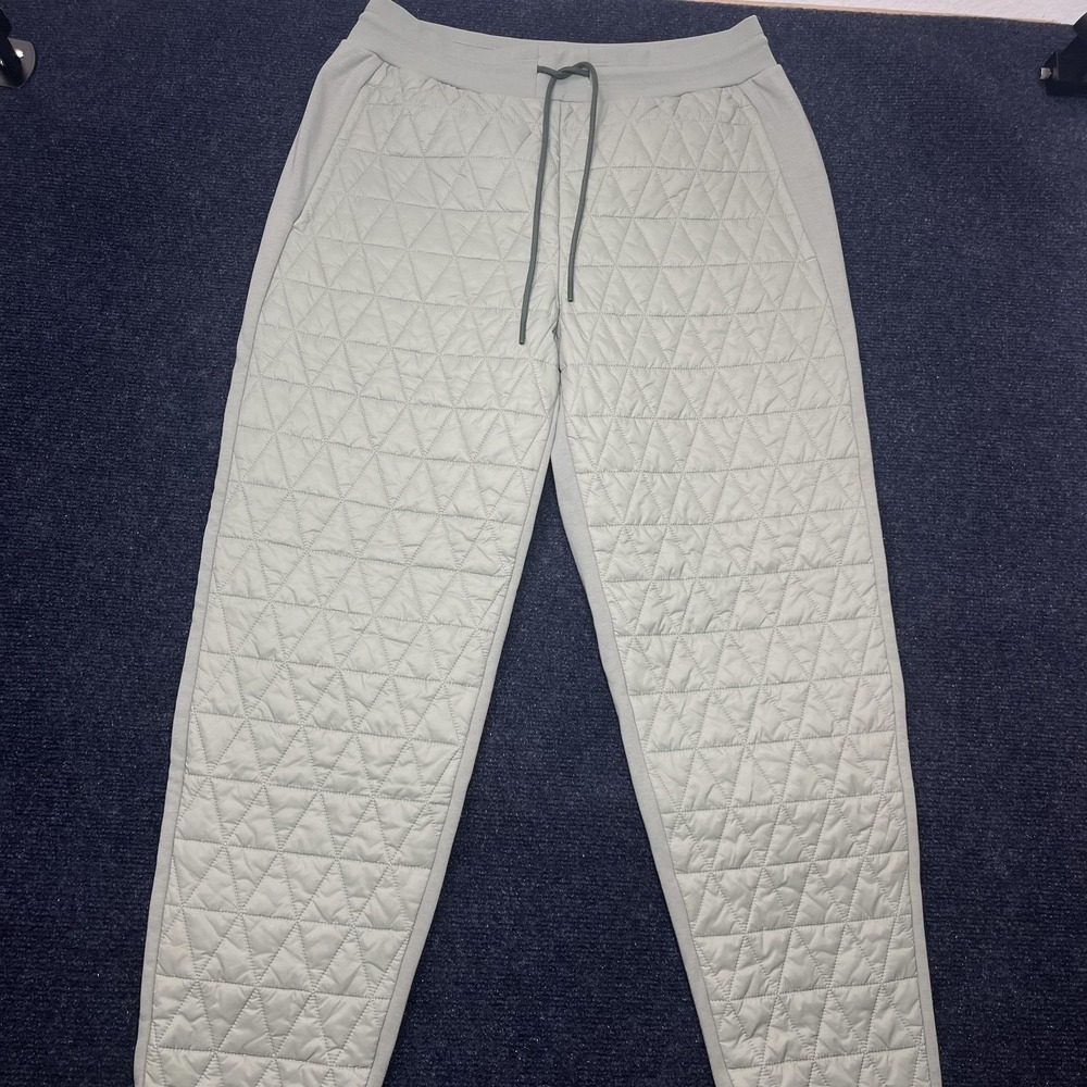 Athleta Jogger Pants Womens 8 Green Quilted Fleece Insulated Drawstring Pockets